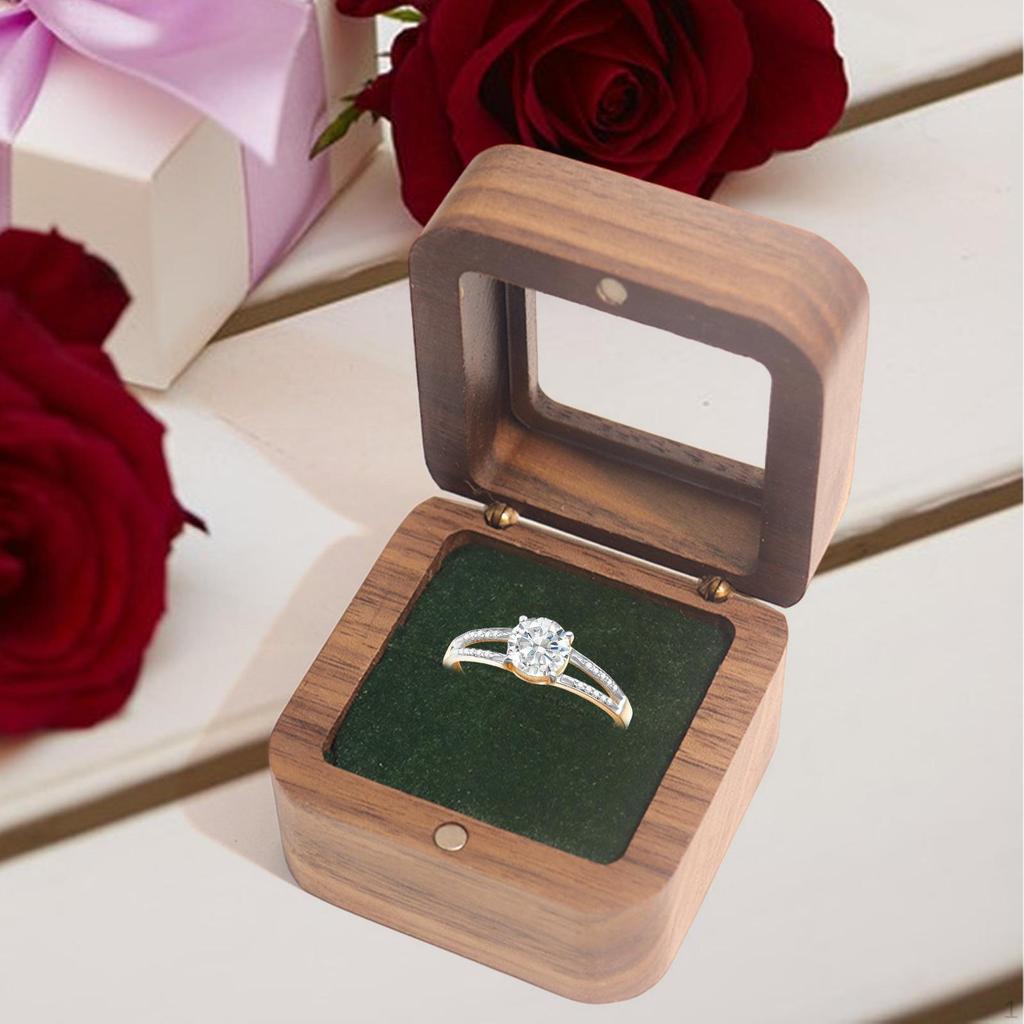 Wooden Ring Box Engagement Elegant Small Jewelry Trinket for Proposal Birthday