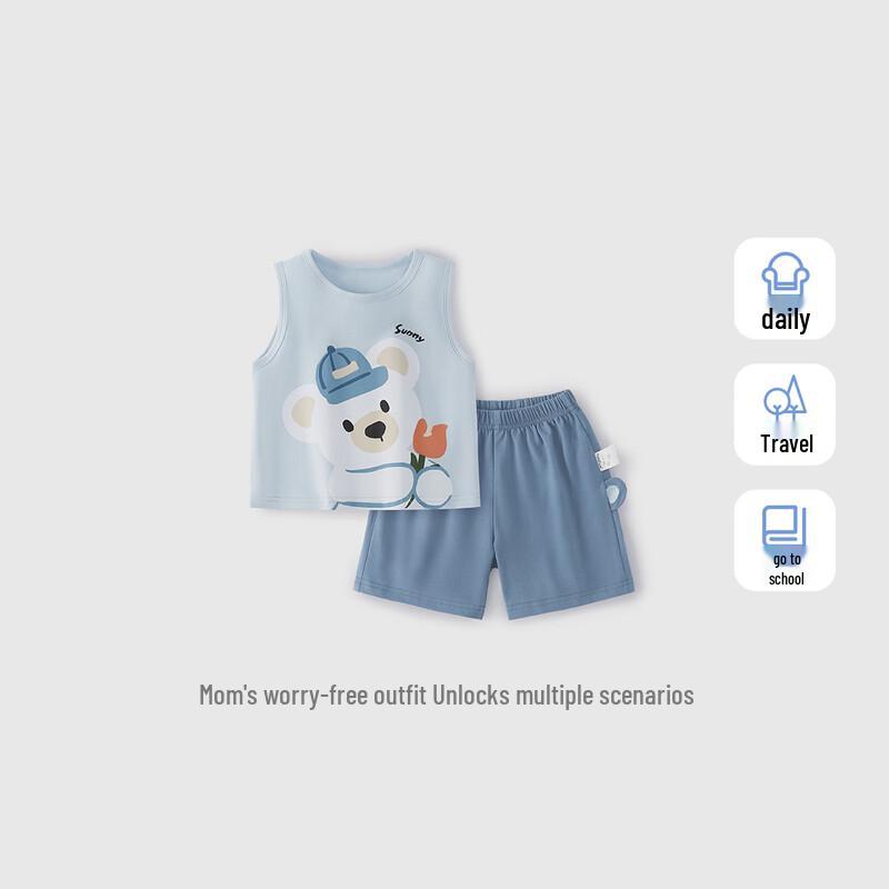 

JELLYBABY Bear Cartoon Sleeveless Boys Summer Set S