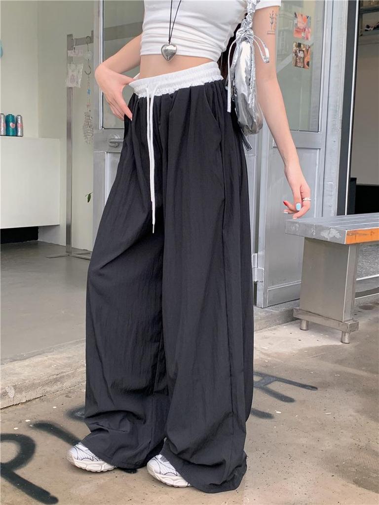 Women's Color Block Wide Leg Elastic Waist Quick-Dry Pants - Spring/Summer 2025, Loose Fit, Yamamoto Style