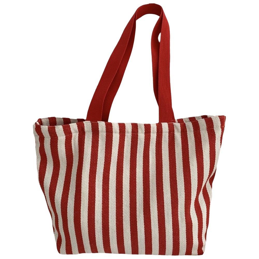 Large Capacity Stripe Canvas Tote Bag Canvas Shopping Handbag Fashion Shoulder Bag Travel красный