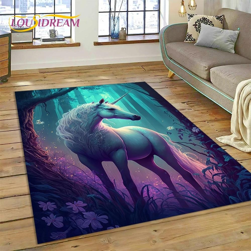 3D Uroczy Senny Jednorożec Kreskówkowa Dziewczynka Dywanik Dywan do Salonu Sypialni Dekoracja Domu, Mata Podłogowa Antypoślizgowa Dekoracja na Sofę Wycieraczka