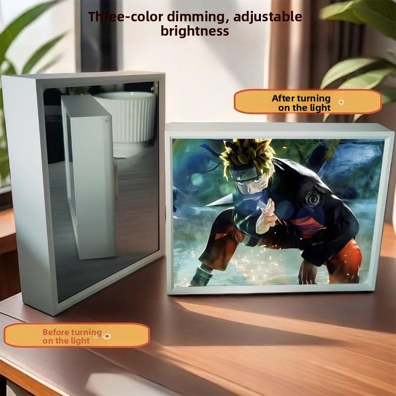 21cm/8.27in 3D Anime Naruto Mirror Light Painting Bedroom Night Light Desk Cartoon Figures Peripherals Funny Birthday Decoration