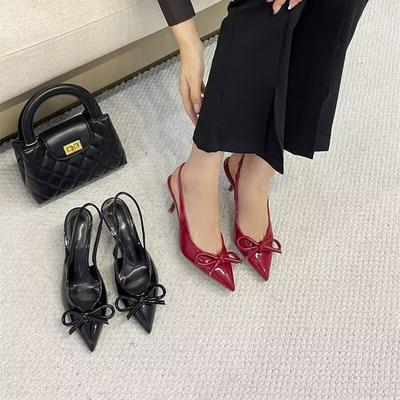 2025 printemps et été nouveau sac couleur unie nœud de tête talon fin pointu mode sandales à talons hauts chaussures pour femmes de commerce extérieur européennes et américaines