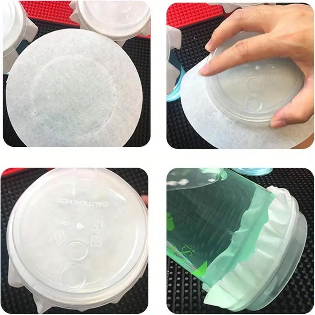 500pcs White Leak Proof Cup Lid Circular Sealing Paper Pad Anti Overflow Paper Suitable For Plastic Beverage Milk Tea Coffee Bev