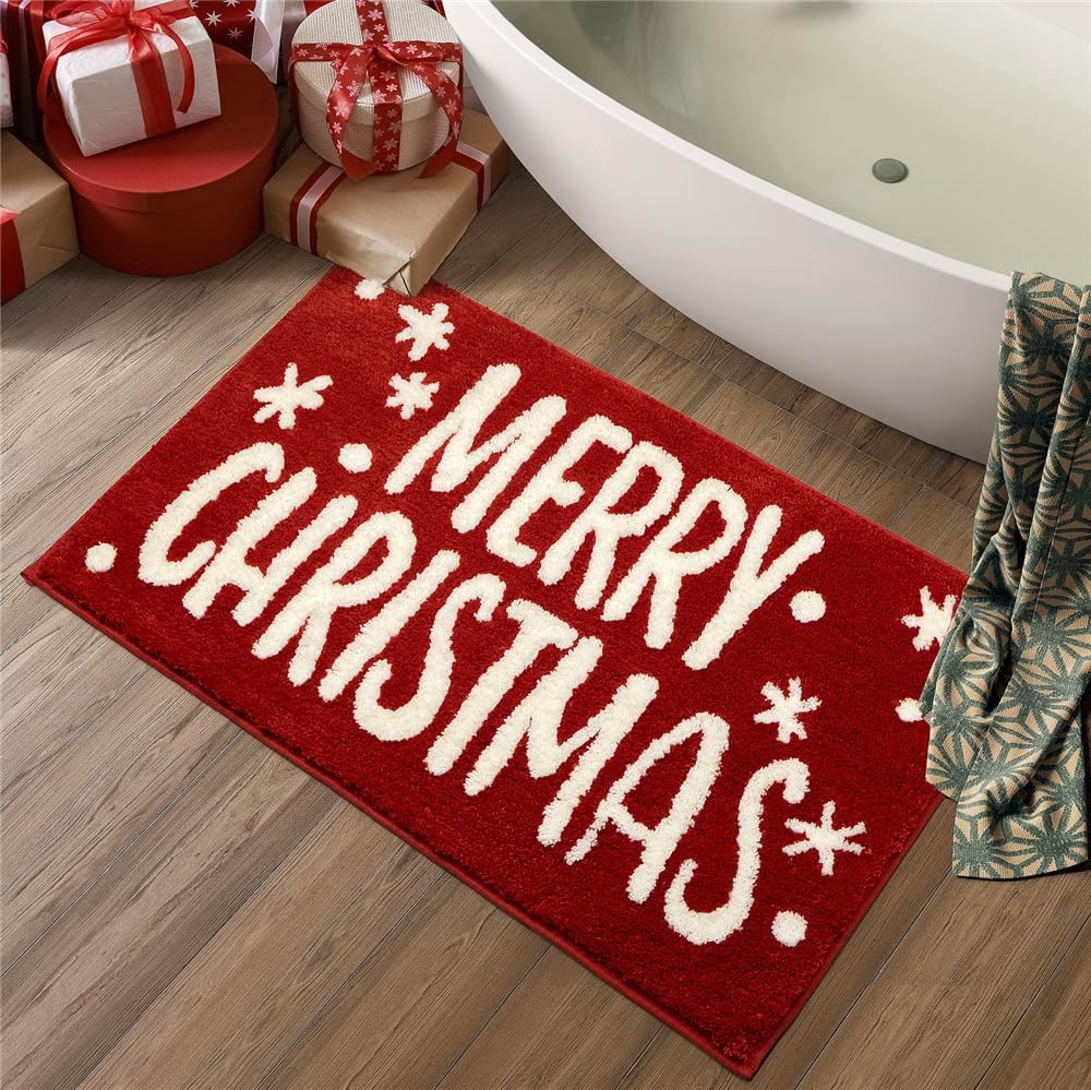

VIKAMA Christmas Bathroom Mat Soft Non-Slip Living Room Bedroom Rug Entryway Welcome Doormat Christmas Home Decor 40x60cm 16x24inch
