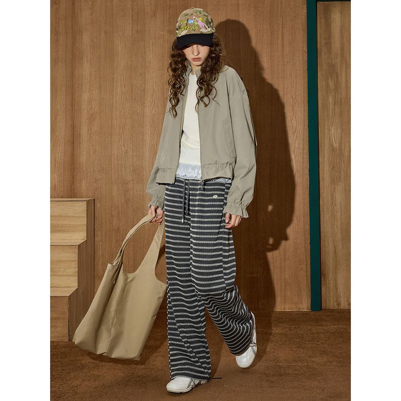 Coolhut American Retro Loose-Fitting Versatile Stand-Up Collar Short Workwear Women's Jacket in Bean Green, Trendy and Cool