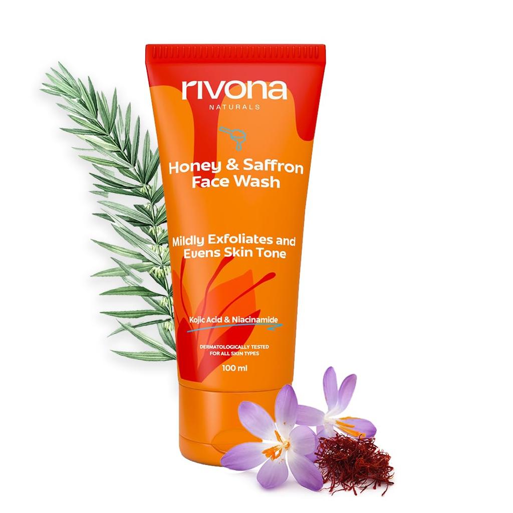 Rivona Naturals Honey & Saffron, brightening facewash with Niacinamide, Kojic Acid l Daily Gentle Face Cleanser For All Skin Types 100gm
