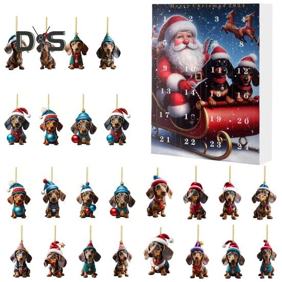 2024 Pet Advent Calendar 2D Flat Acrylic Cat Dog Pendants Christmas Tree Hanging Ornament Xmas Countdown Calendar for Home Decor