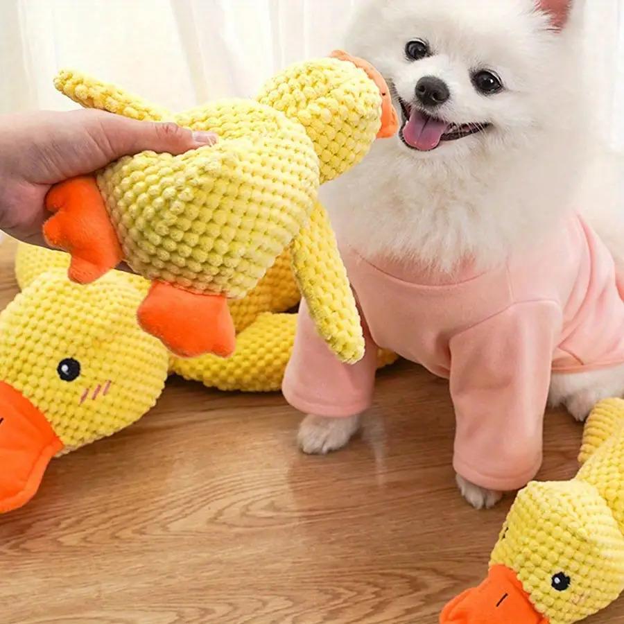 [Chew-Resistant Duck Toy] Chew-Resistant Interactive Yellow Duck Doll with Squeaking Sound | 3 Colors, Bite-Type Plush Toy for Cats&Dogs-Pet Supplies