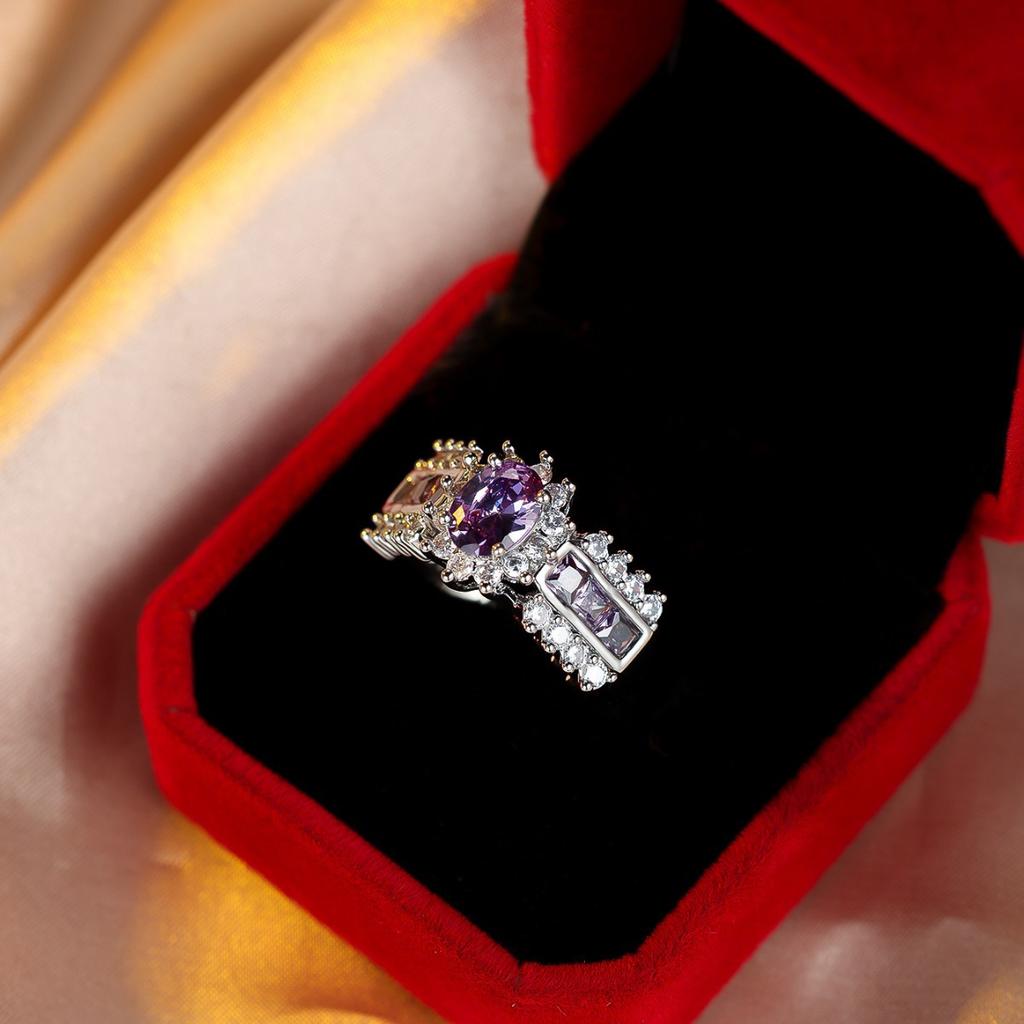 Purple Oval Ring Simple and Niche Style Ring Versatile Womens Ring