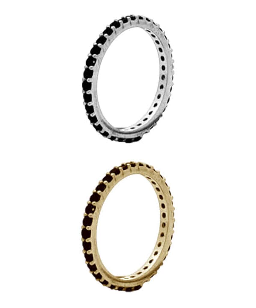 Alleun Silver 925 Couple Cubic Square Thin Ring Black