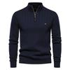 Men’s Euro Fit Stand Collar Half Zip Solid Knit Sweater