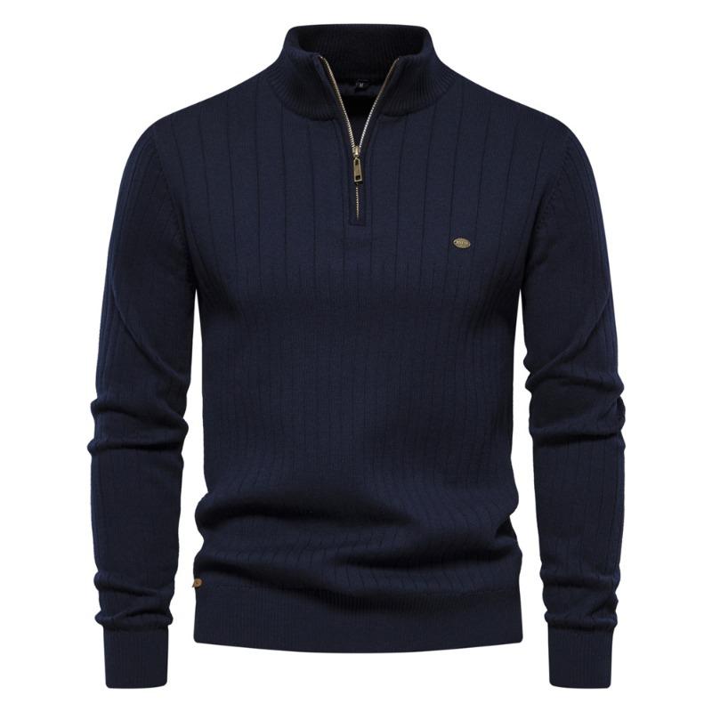 Men’s Euro Fit Stand Collar Half Zip Solid Knit Sweater