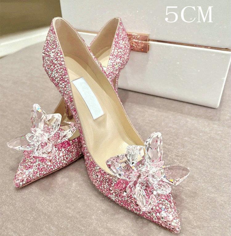 Fashion 2025 New Spring And Autumn Bridal Wedding Shoes Rhine-shaped High Heels Female Stiletto Crystal Pumps