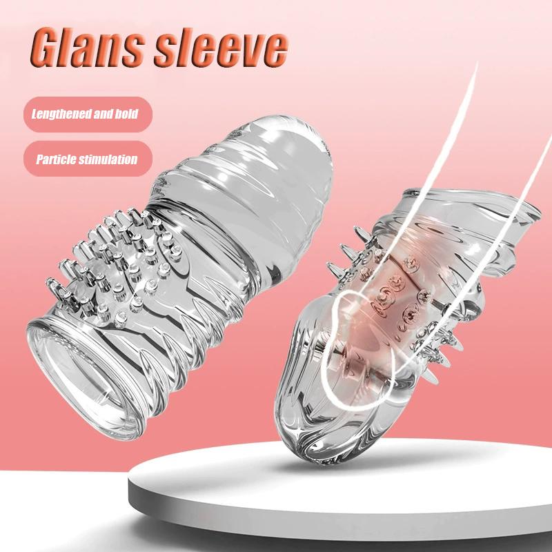Reusable Penis Extender Cock Rings Delay Ejaculation Penis Condoms Dick Sleeve Glans Cover Enlargement Sex Toys For Men