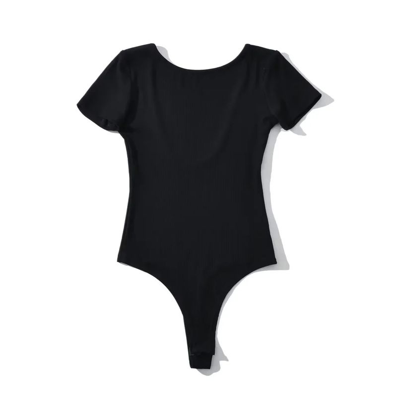 

Минималистичная женская футболка с коротким рукавом и открытой спиной, эластичный облегающий хлопковый комбинезон, модные сексуальные топы в стиле инс Black S