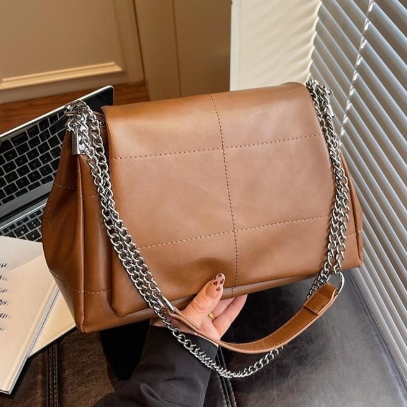 Fashion Minimalist PU Leather Shoulder Bags for Women Chain Crossbody Bag with Quilted Detail for Work and Outings Daily Use and Travel