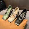 High heels new Chinese style with skirt medium thick heel shoes women's 5 Chinese New Year summer French Mary Jane evening shoes