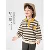 Right European Style Boys' and Girls' Polo Collar Casual Sweatshirt 2026 Spring and Autumn New Children's Clothing Baby Striped Top