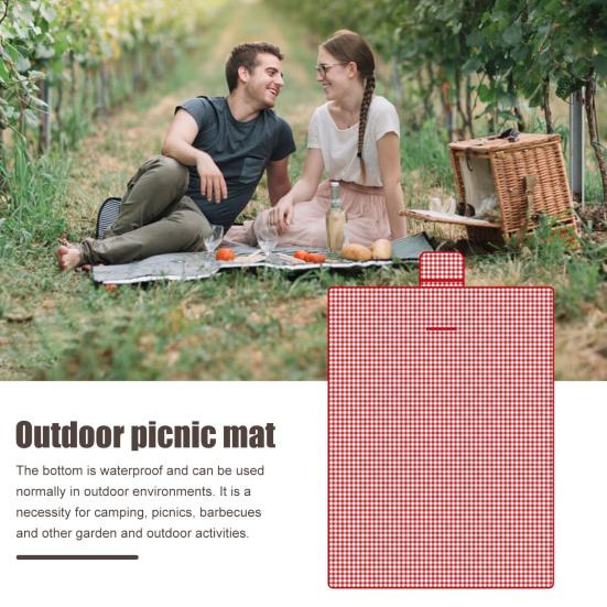Pikniková deka s hustou bavlněnou výplní, vodotěsná, snadno čistitelná, víceúčelová plážová podložka, skládací pikniková podložka s rukojetí