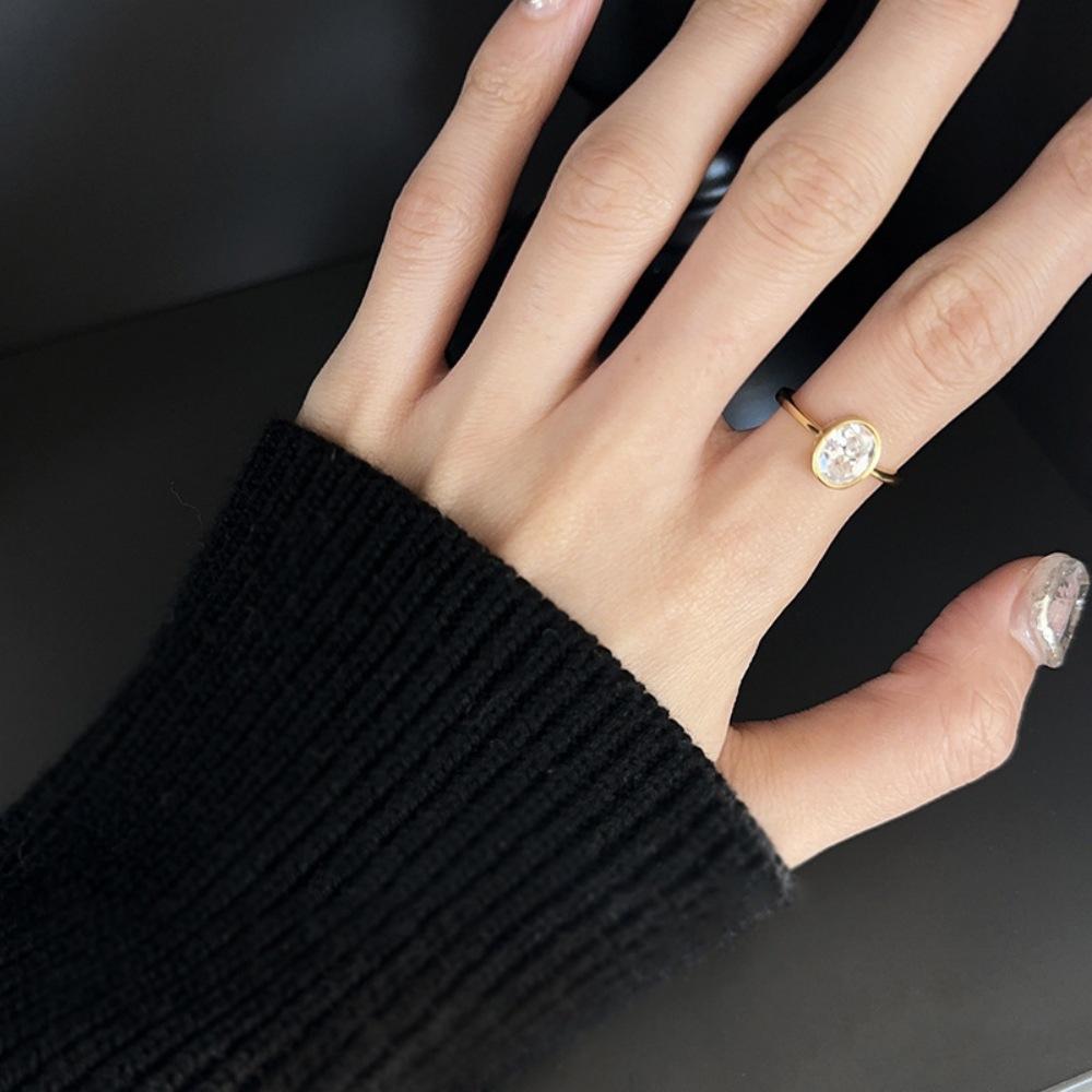 Sparkling zircon ring, exquisite index finger ring, simple and versatile, non-fading open ring.