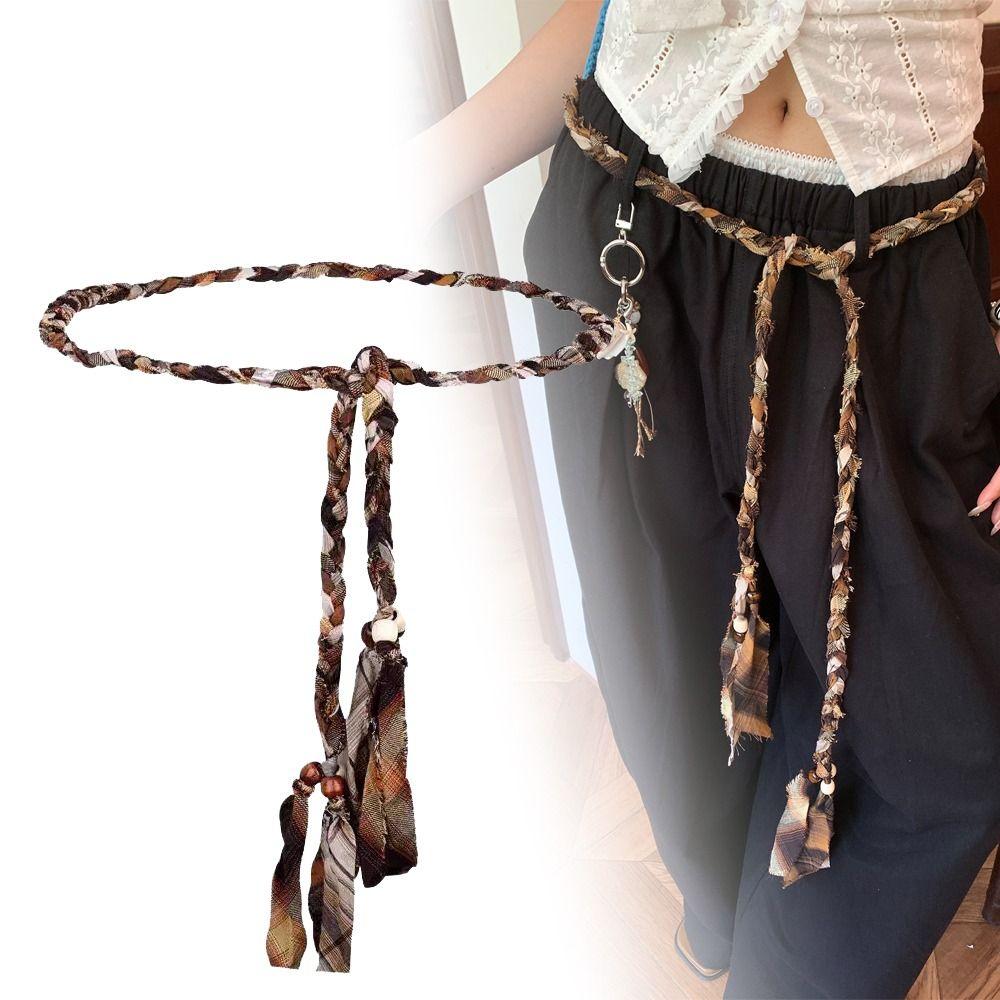 Luxury Design Brown Handmade Braid Belt Ethnic Style Thin Rope Belt Women's Skirt Jeans Decorative