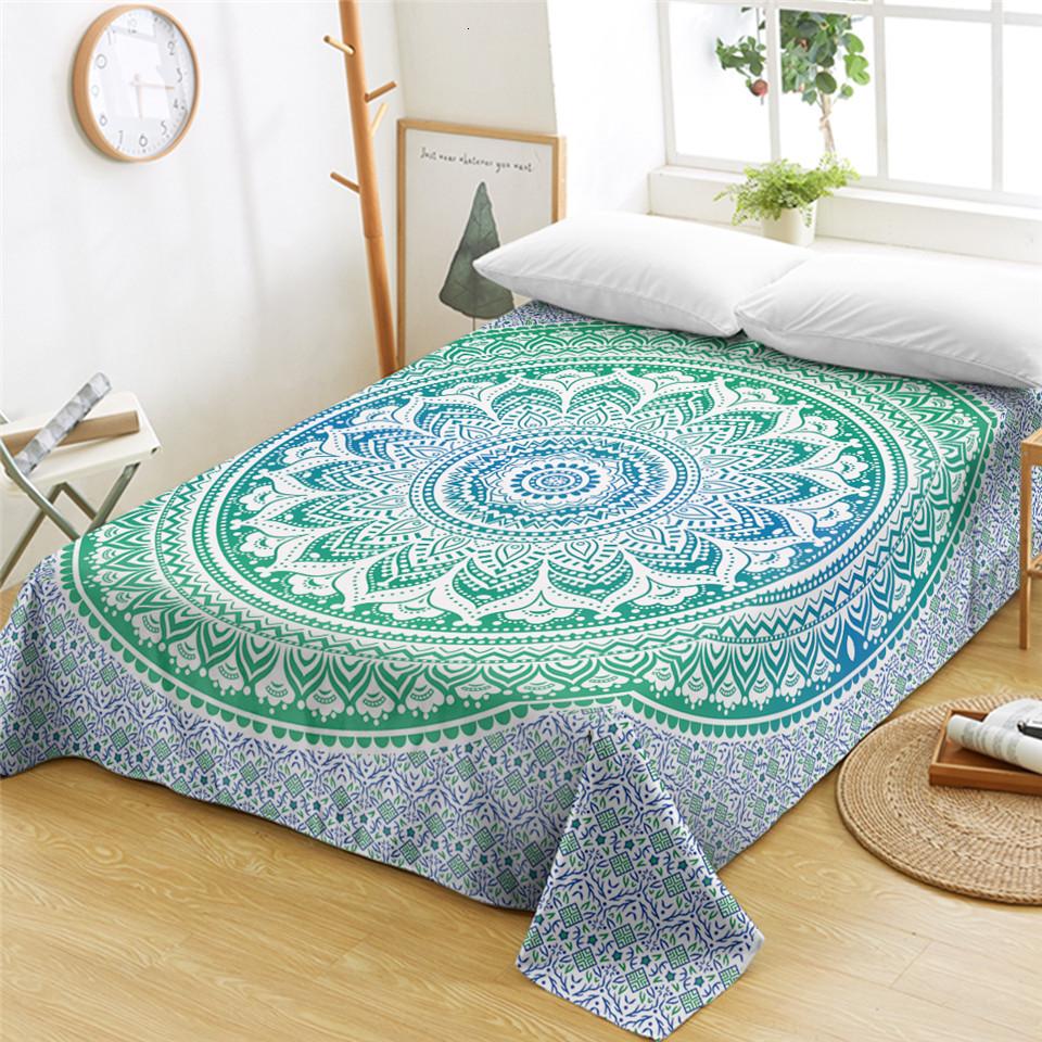 Bohemian Mandala Bed Sheet Boho Style Flat Sheet Colorful Ethnic Retro Floral Bed Linen Women King Queen Polyester Bedding Sheet