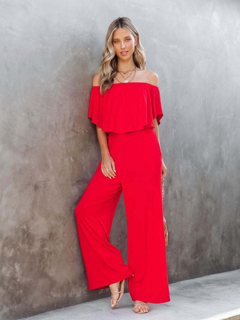 Summer Women's Temu One-Shoulder Fashion Chic Casual Wide Leg Jumpsuit for Women