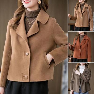 Women Jacket Lapel Solid Color Single-breasted Double-sided Woolen Coat Loose Thermal Short Type Long Sleeved Commuting Dating Spring Fall Winter Coat