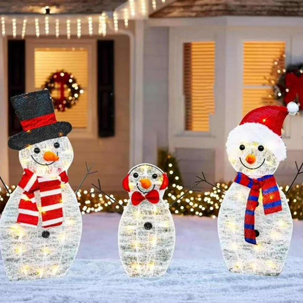 3Pcs Lighted Snowman Christmas Garden Decoration With LED Light Glowing Snowman Xmas Home Outdoor Yard Decorations Ornament