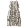 In the Summer of 2025, the New Printed Cotton and Linen Dress for Women's Loose and Thin Seven-quarter-sleeved V-neck Big Pendulum Long Skirt