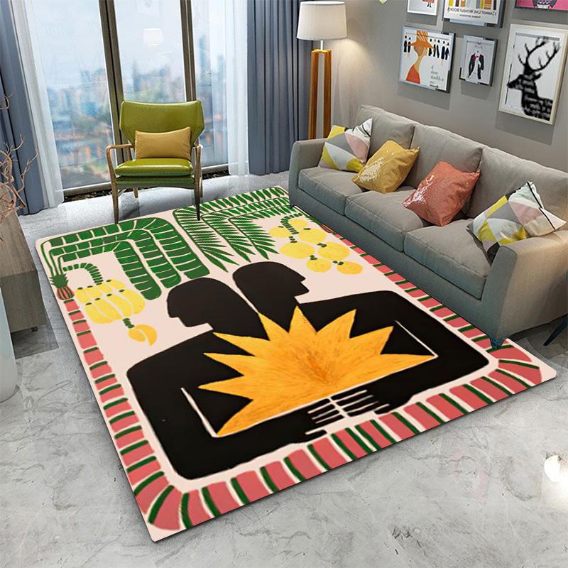 Geometric Abstract Animal Carpet Mat Green Blue Contrast Living Room Rug with Zigzag Pattern Modern Art Design Home Decoration