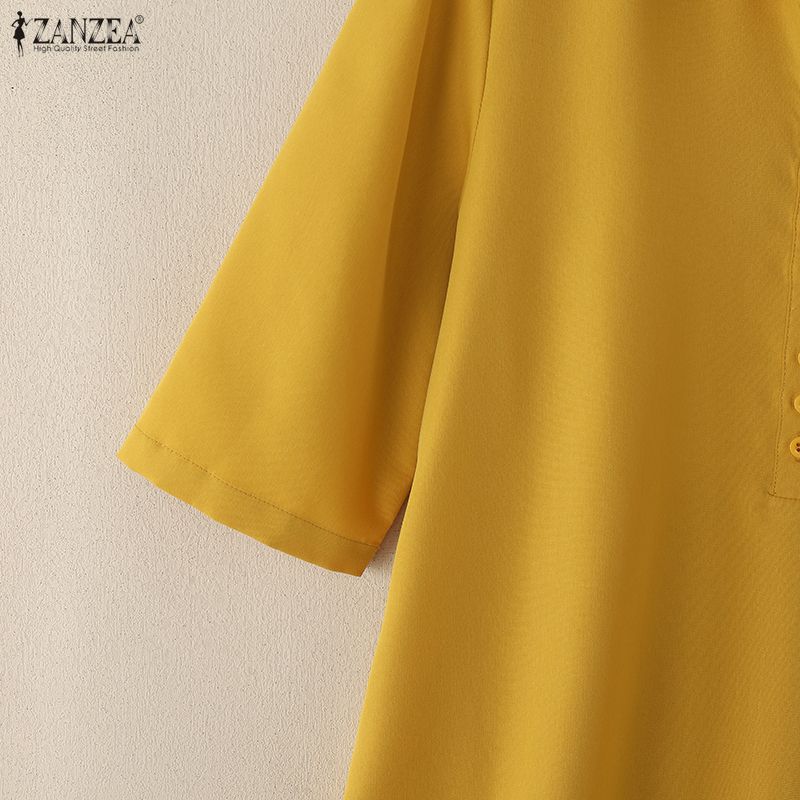 ZANZEA Women Casual Turn Down Collar Loose Summer Half Sleeve Shirt Dress