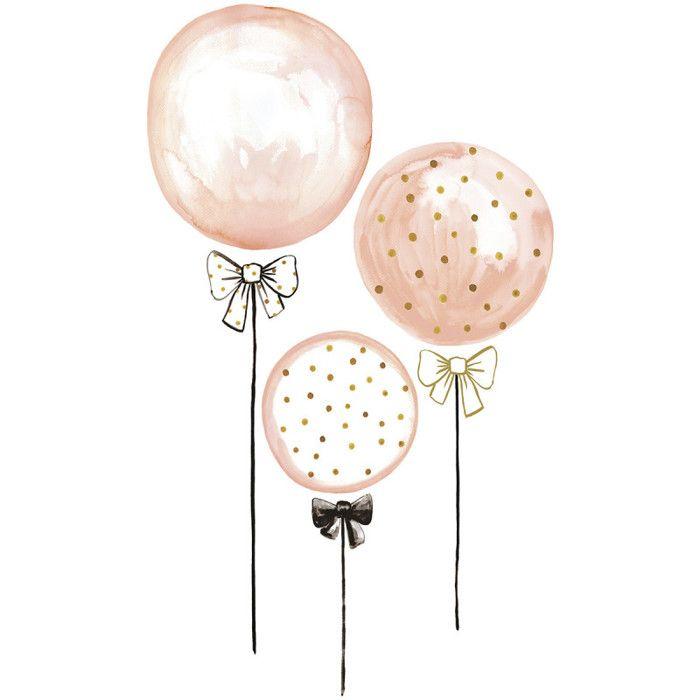 Sticker Lilipinso Ballons Roses &amp; Pois Dorés 50 x 85 cm