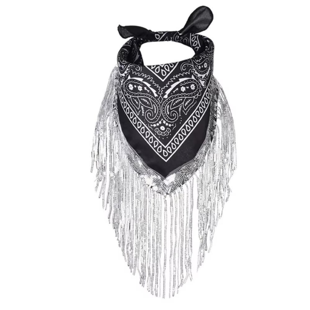 Cowboy Style Cowgirl Bandanas Tassel Trim Neckerchief Party Headwear Women Bandanas чёрный
