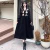 Autumn Winter Women Black Midi Dress V Neck Geometry Knitting Corduroy Patchwork Dress Long Sleeve Casual Basic Dress
