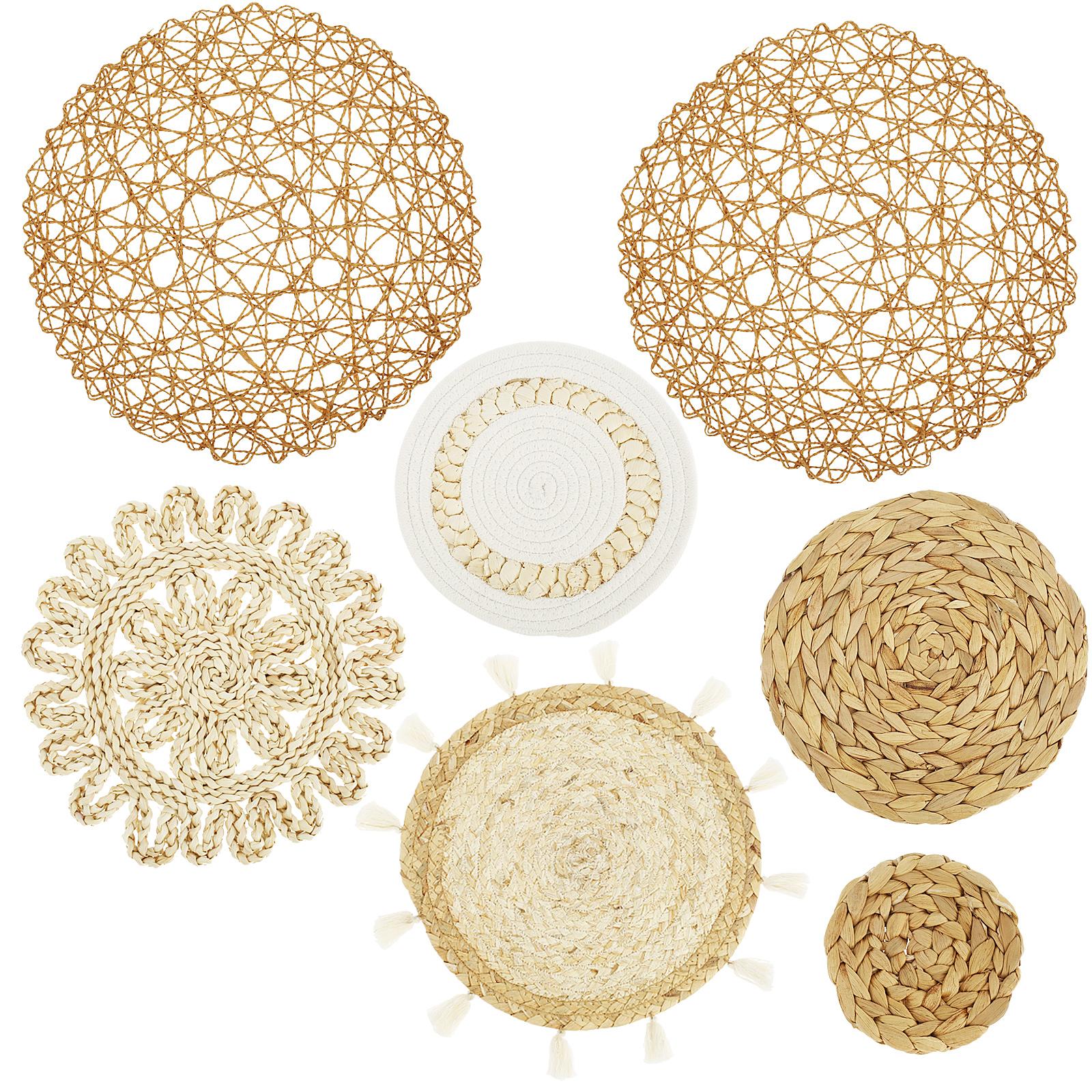 

Набор настенных корзин в стиле бохо разных размеров Круглые плетеные декоративные корзины из ротанга Настенное искусство для фермерского дома, гостиной, сервировки стола