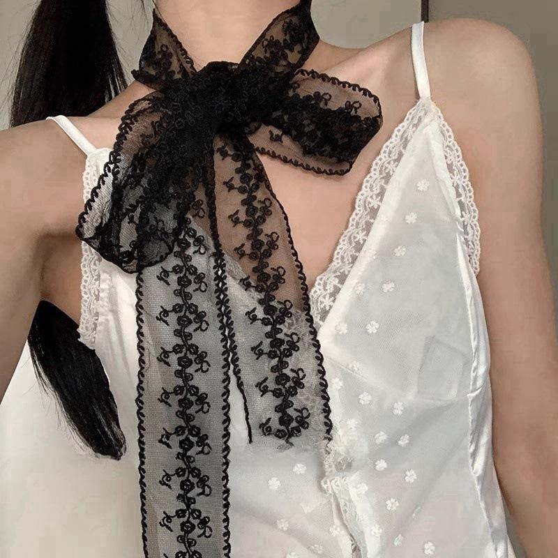 

Korea Retro Black Sexy Lace Slender Strip Hair Band Belt Multifunctional Ribbon Necklaces for Women Charm Jewelry Accessory Gift