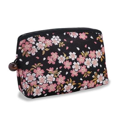 Kyoto Geibido Nishijin-ori Kinran Cosmetic Pouch Japanese Pattern Made Japan (Black Cherry Blossom)