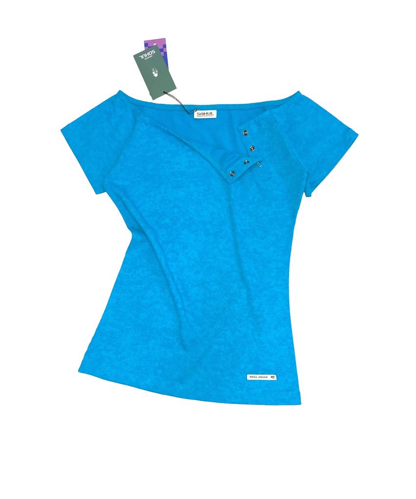 Soheul Mist Off-Shoulder Snap T (Aqua Mint)