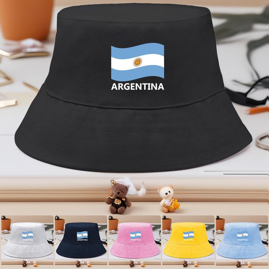 Bucket Hat With Flag of Argentina Print , Patriotic Men's Hat Casual Unisex Candy Color Basin Hat
