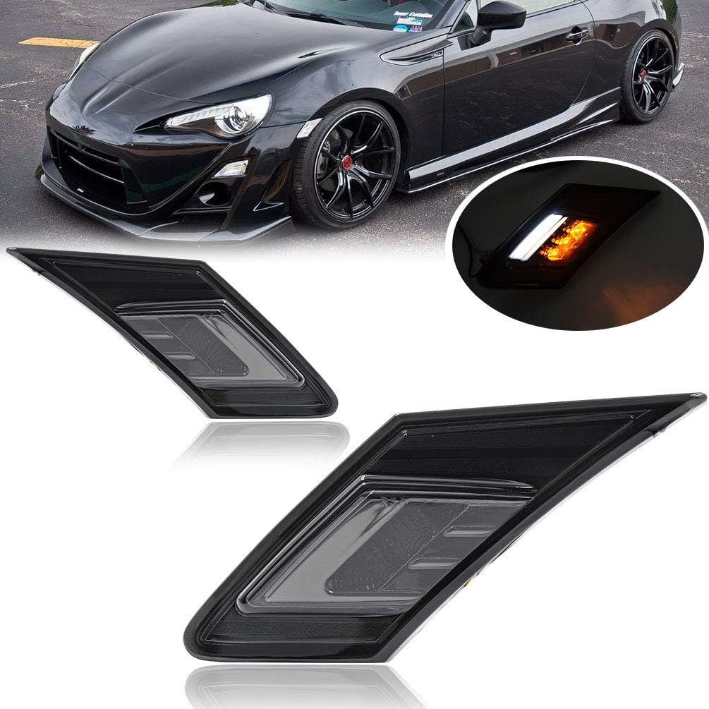 

Smoke Lens White/Amber LED Front Side Marker Light Kits for 2013-2016 Scion FR-S 2013-2020 Subaru BRZ 2017-2020 Toyota 86/GT86 Turn Signal Lights Smoked Lens
