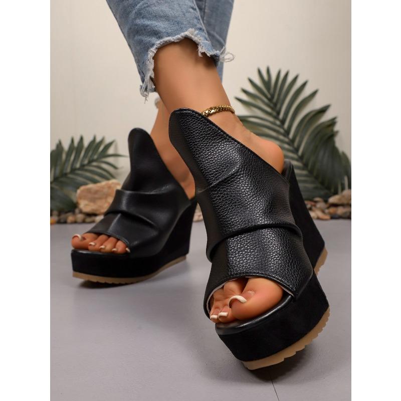 10cm Peep-Toe Wedge Platform Sandals – Large-Size High-Heel Summer Slippers, Roman Style New Waterproof Platform Sandals