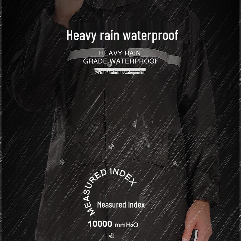 Herren Doppel-Lagen Schwarzer Regenmantel & Hose Set für Pendeln & Arbeit