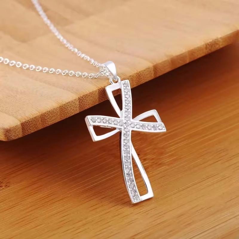925 Sterling Silber 18 Zoll Kette Kreuz AAAAA Zirkon Anhänger Halskette für Frau Mode Hochzeit Party Charme Schmuck
