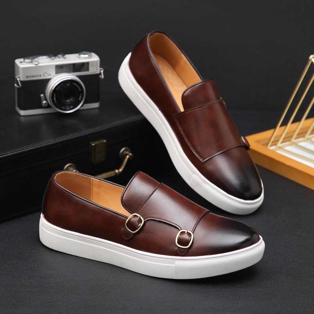 Fashion Fashion Men's Casual Leather Shoes Men Classic British Style Monk Loafers Mens Slip-on Outdoor Flats Driving Shoe
