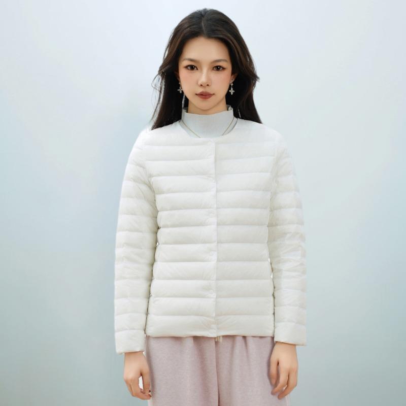Women's new national standard 90 fleece new solid color women's clothing round neck V neck simple long sleeve down jacket