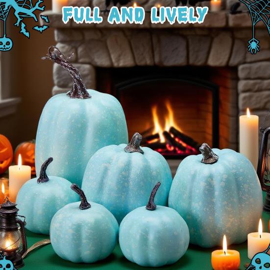 7 Pcs Artificial Pumpkins Assorted Sizes Faux Foam Pumpkin Crafts Farmhouse Rustic Fall Table Centerpiece for Halloween Mantel Shelf Decoration