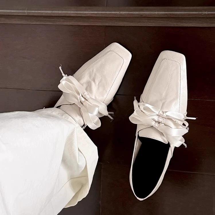 Cowhide version~ Genuine leather British style lace-up small leather shoes for women's 2025 new retro square head versatile fashion loafers