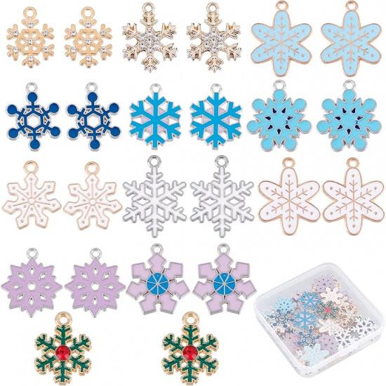 SUNNYCLUE 1 Box 36Pcs 6 Style Snow Charms Christmas Snowflake Charms Xmas Winter Rhinestone Pendants for Jewelry Making DIY Bracelet Necklace
